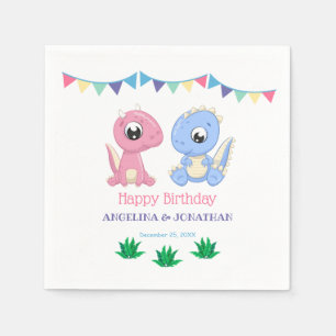 Baby Dinosaur Boy and Girl Joint Birthday Napkins