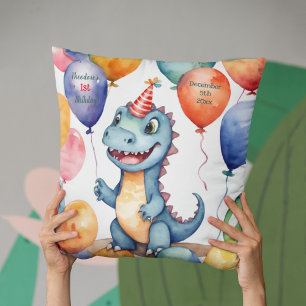 Baby Dinosaur Boys Personalized Birthday Throw Pillow