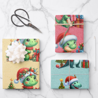 Baby Dinosaur Christmas Kids  Wrapping Paper Sheets