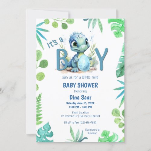 Baby Dinosaur Egg Green and Blue Baby Shower Invitation