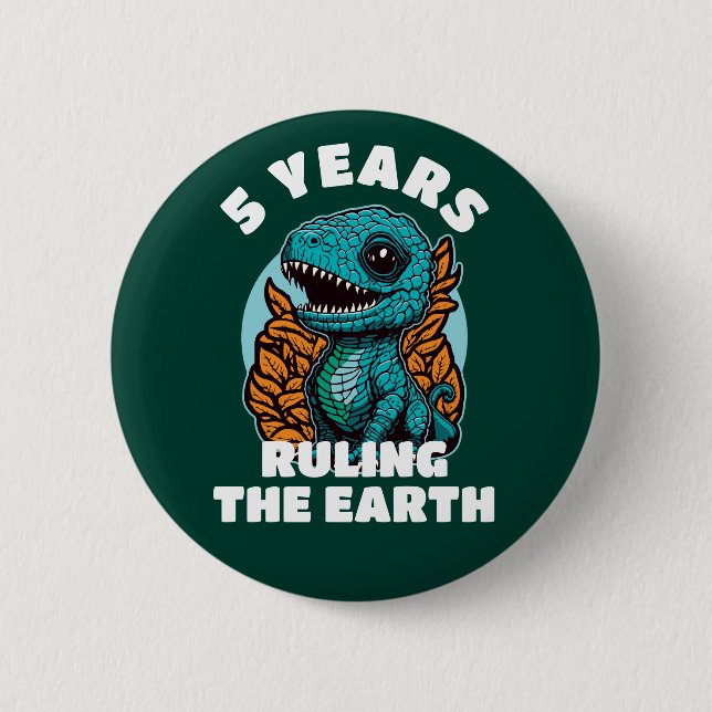 Baby Dinosaur Five Years Old Birthday Button (Front)