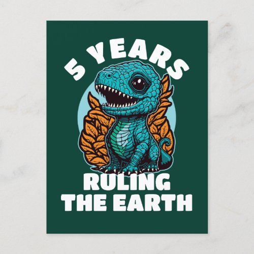 Baby Dinosaur Five Years Old Birthday Postcard