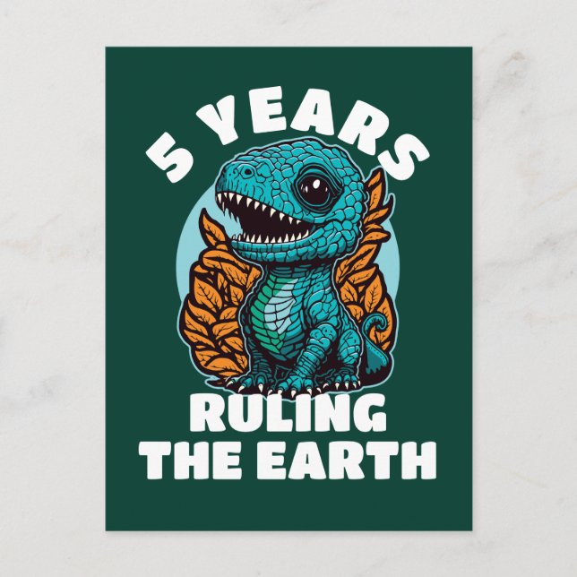 Baby Dinosaur Five Years Old Birthday Postcard (Front)