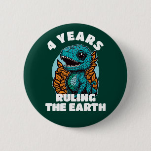 Baby Dinosaur Four Years Old Birthday Button