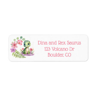 Baby Dinosaur Girl Pink and Purple Address Label