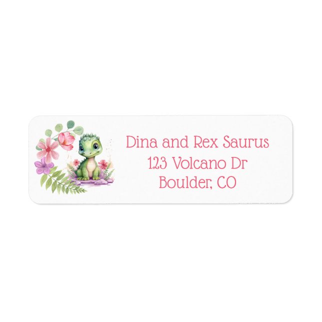 Baby Dinosaur Girl Pink and Purple Address Label (Front)
