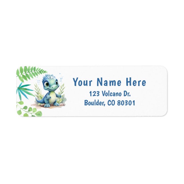 Baby Dinosaur Green and Blue Return Address Label (Front)