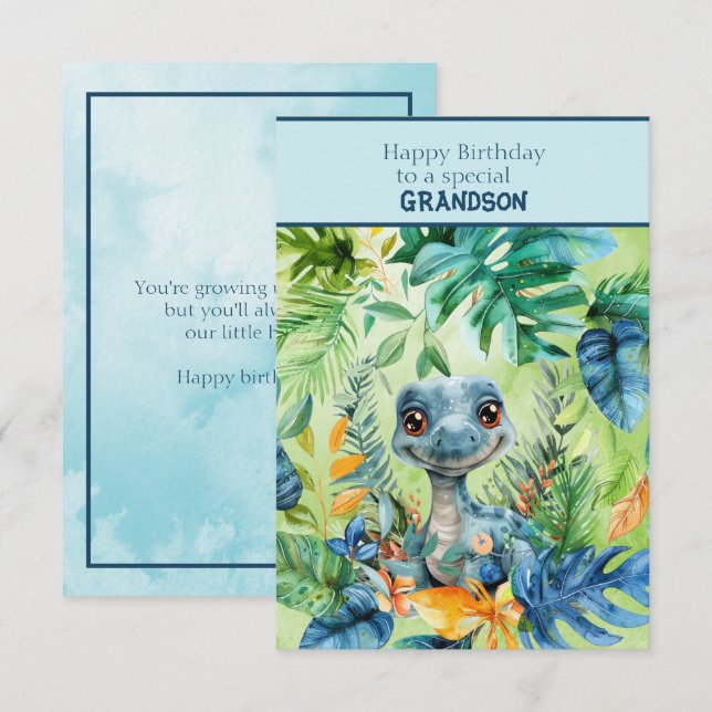 Baby Dinosaur Happy Birthday Special Grandson Card (Front/Back)