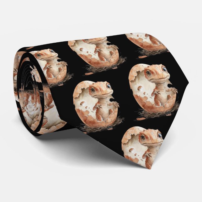 Baby Dinosaur Hatching From Egg Neck Tie (Rolled)