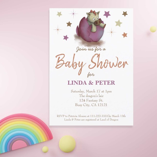 Baby Dinosaur Hatching Purple Girl Baby Shower Invitation (Creator Uploaded)
