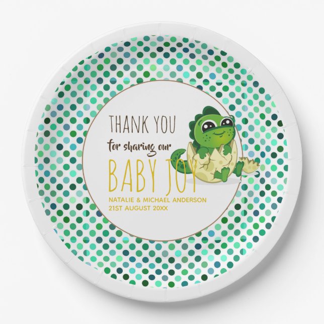 Baby Dinosaur Hatching Shower Party Paper Plates (Front)