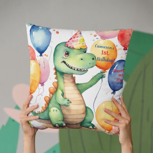 Baby Dinosaur Neutral Personalized Birthday Throw Pillow (Creator Uploaded)