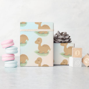 Baby Dinosaur On Leaf and Rainbow Wrapping Paper