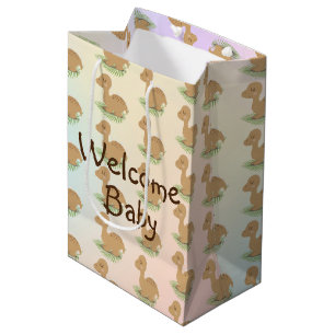 Baby Dinosaur On Leaf Baby Gift Medium Gift Bag