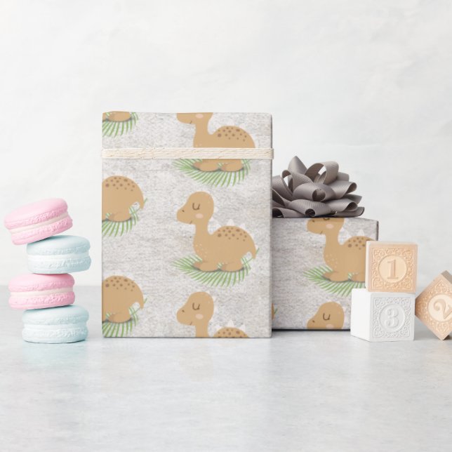 Baby Dinosaur On Leaf Wrapping Paper (Baby Shower)