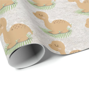 Baby Dinosaur On Leaf Wrapping Paper