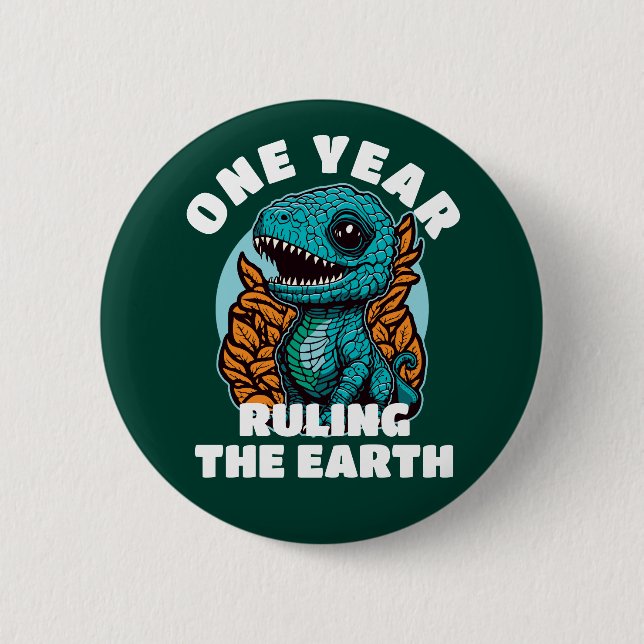 Baby Dinosaur One Year Old Birthday Button (Front)