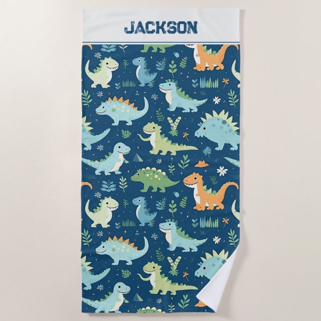 Baby Dinosaur Pattern Beach Towel (Front)