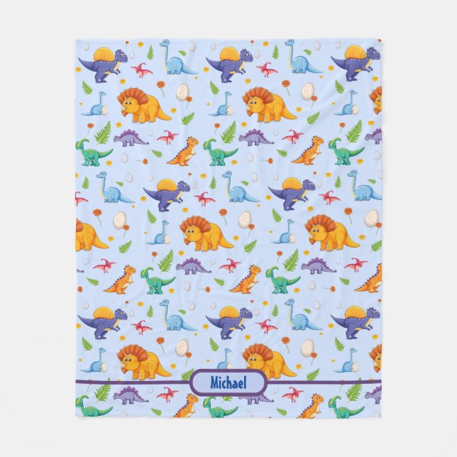 Baby Dinosaur Personalize Boy's Name Fleece Blanke Blanket (Front)