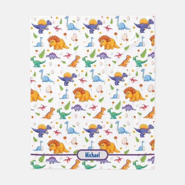 Baby Dinosaur Personalize Boy's Name Fleece Blanket (Front)