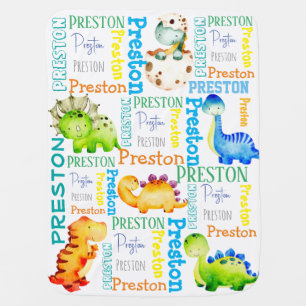 Baby dinosaur personalized boys name  baby blanket
