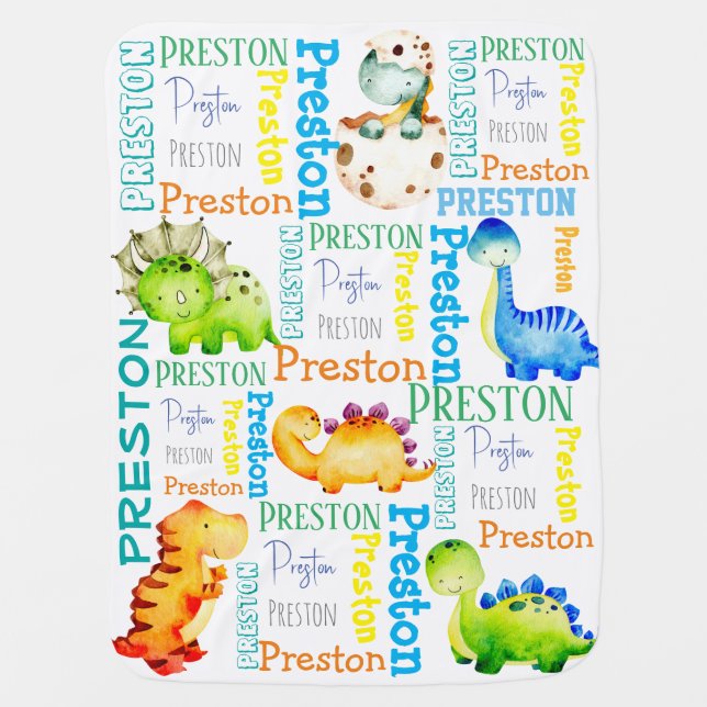 Baby dinosaur personalized boys name  blanket (Front)