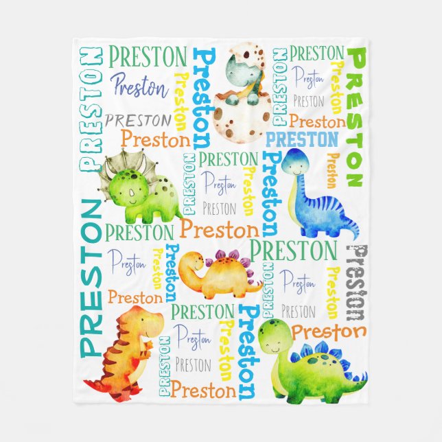 Baby dinosaur personalized boys name   fleece blanket (Front)