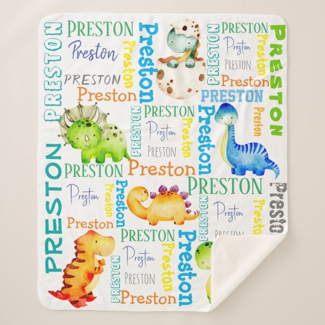 Baby dinosaur personalized boys name    sherpa blanket (Front)