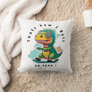 Baby Dinosaur Skating Thats how I Roll Throw Pillow
