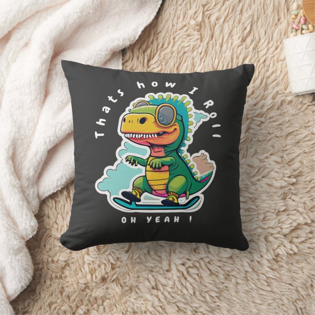 Baby Dinosaur Skating | Thats how I Roll Throw Pillow (Blanket)