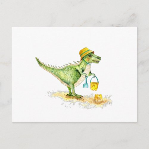 Baby Dinosaur T_Rex on the Beach Postcard
