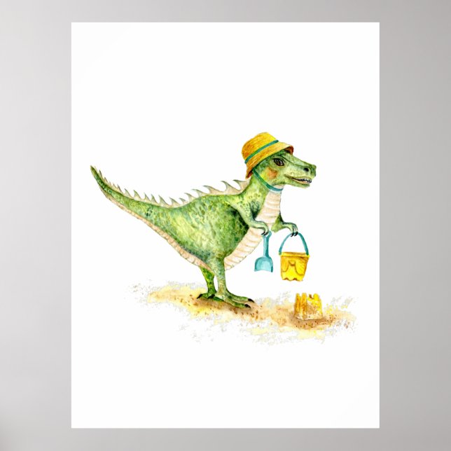 Baby Dinosaur T-Rex on the Beach Poster (Front)
