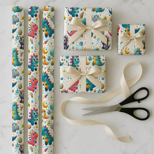 Baby Dinosaur Teal Dino Wrapping Paper Bundle Set (Baby Dinosaur Teal Dino Wrapping Paper Bundle Set)