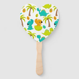 Baby Dinosaur Triceratops Dino Eggs Palm Tree Hand Fan