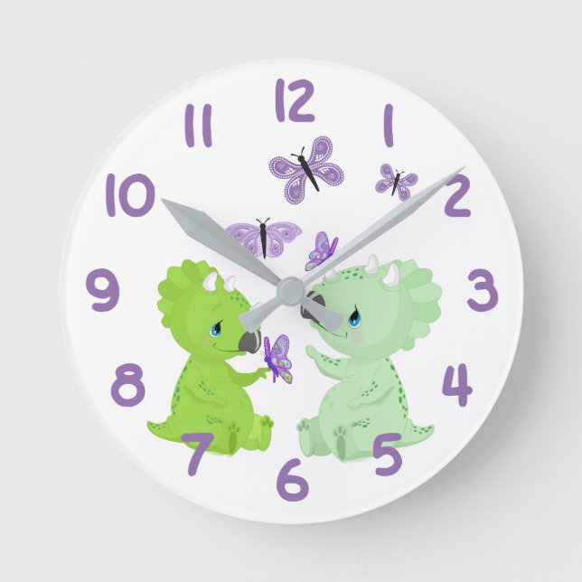 Baby Dinosaurs and Butterflies Round Clock (Front)