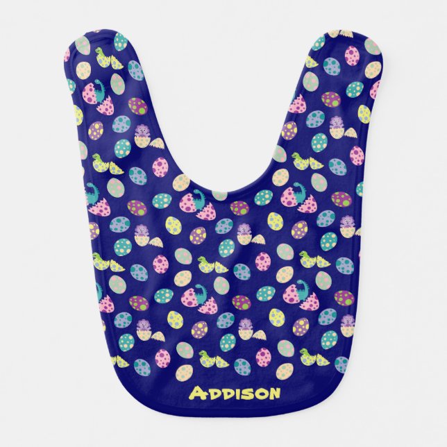 Baby Dinosaurs and Dinosaur Egg Pattern Baby Bib (Front)