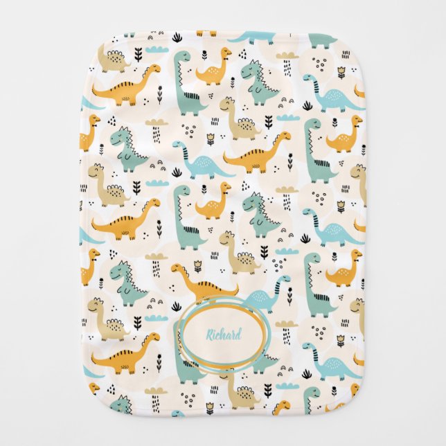 Baby Dinosaurs Boy Burp Cloth (Front)