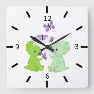 Baby Dinosaurs & Butterflies - Square Wall Clock