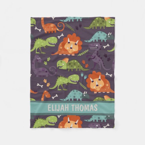 Custom Bedding 6 Baby Dinosaurs Dino Boys Personalized Monogram Fleece Blanket