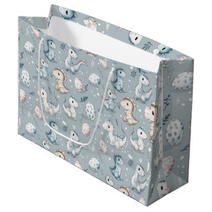 Baby dinosaurs on blue large gift bag