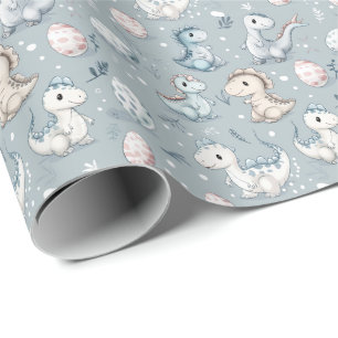 Baby dinosaurs on blue wrapping paper