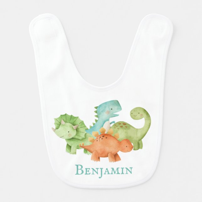 Baby Dinosaurs Personalized with name Baby Bib (Front)