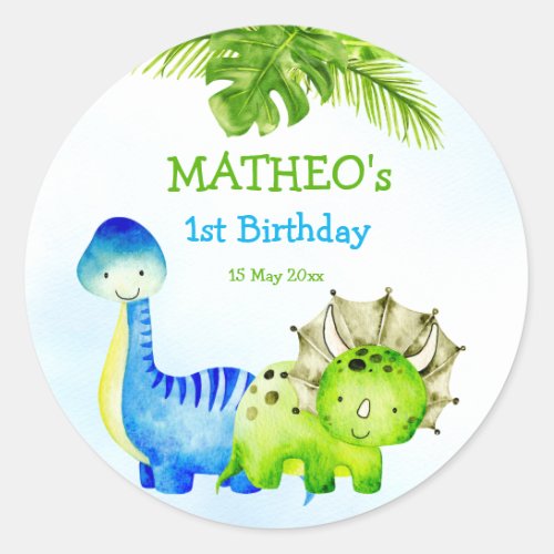 Baby dinosaurs toddler birthday party favor classic round sticker