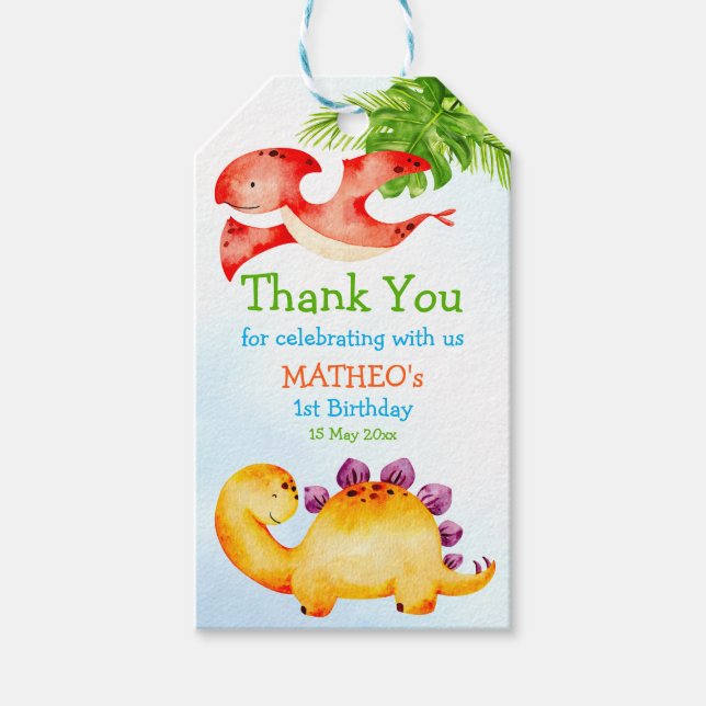 Baby dinosaurs toddler birthday party favor gift tags (Front)