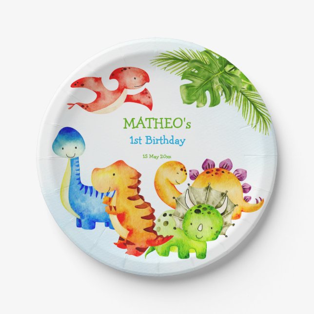 Baby dinosaurs toddler birthday party  paper plates (Front)