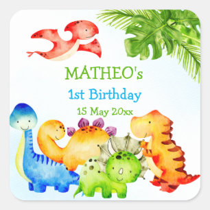 Baby dinosaurs toddler birthday party square sticker