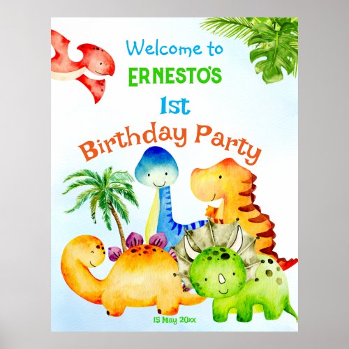 Baby dinosaurs toddler birthday party welcome poster