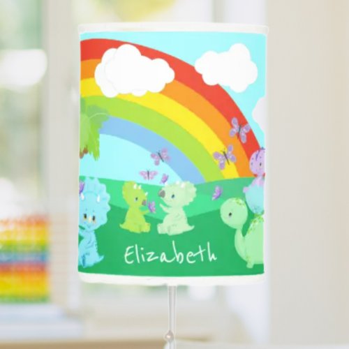 Baby Dinosaurs with Butterflies Rainbow and Sun Table Lamp