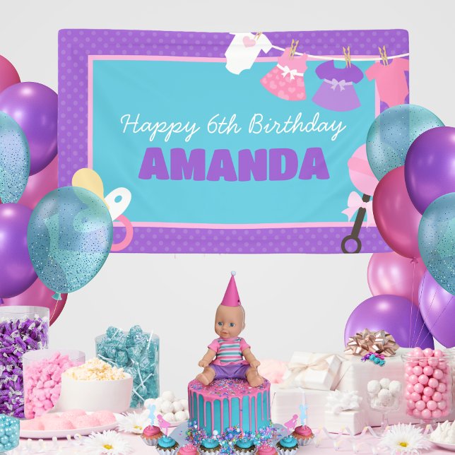  Baby Doll Birthday Hanging Banner (Baby Doll Birthday Personalized Hanging Vinyl Birthday Banner. Available in indoor or outdoor style)