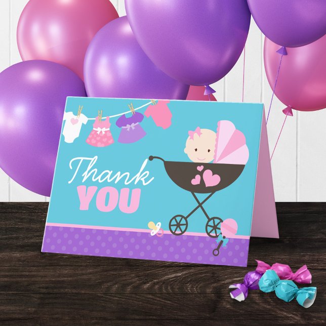 Baby Doll Folding Thank You Cards (Baby Doll Birthday Folding Thank You Card. Also works great for a girl baby shower!)